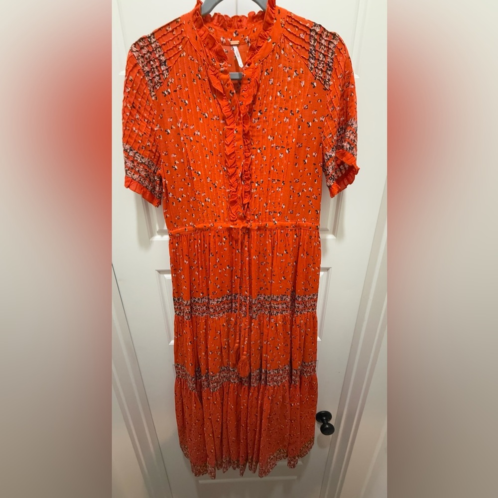 Free People. Rare Feeling Printed Maxi Dress. Orange. Size Small. - Picture 3 of 14